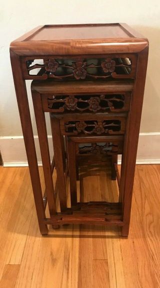 Set of 4 Chinese Nesting Tables Quality Hardwood Hand Carved 3