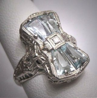 Vintage Aquamarine 6.  00ct Gemstone Estate Art Deco Antique Wedding 1920 Bow Ring