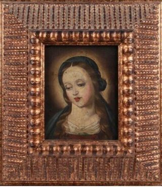 Young Mary Our Lady Spanish Old Master Seville School? Oil On Metal 1700’s
