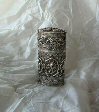 Antique British India Sterling Silver Box Hand Chased 1900 