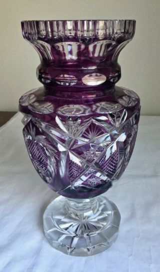 Purple Cut to Clear Glass Vase 11 1/2 inch tall Unsigned Antique Vintage 03398 2