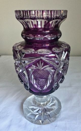 Purple Cut to Clear Glass Vase 11 1/2 inch tall Unsigned Antique Vintage 03398 3