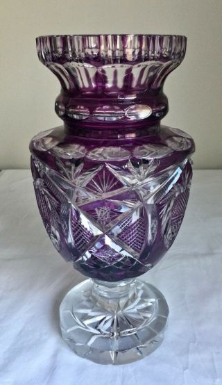 Purple Cut to Clear Glass Vase 11 1/2 inch tall Unsigned Antique Vintage 03398 4