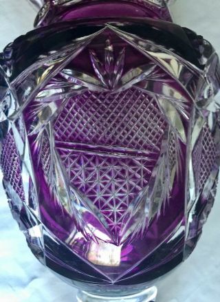 Purple Cut to Clear Glass Vase 11 1/2 inch tall Unsigned Antique Vintage 03398 5