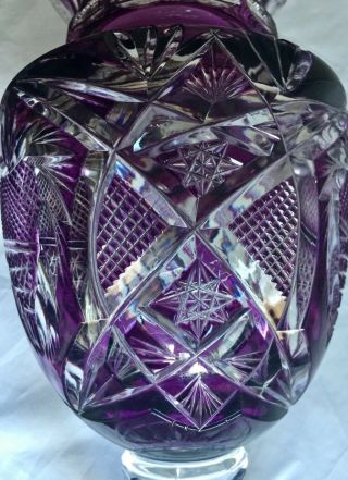 Purple Cut to Clear Glass Vase 11 1/2 inch tall Unsigned Antique Vintage 03398 6