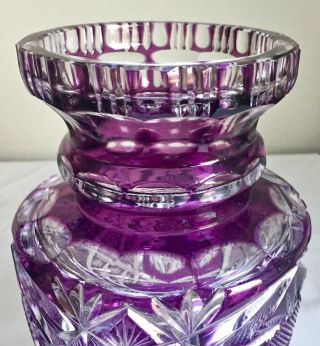 Purple Cut to Clear Glass Vase 11 1/2 inch tall Unsigned Antique Vintage 03398 7