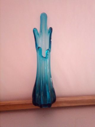 Vintage R.  O.  C.  Art Glass Vase Blue Finger Glass