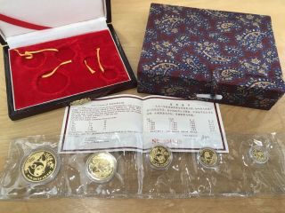 1990 - P China Panda Gold Proof 5 Coin Set Box Rare Low Mintage