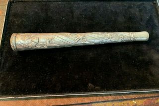 Old / Antique Parasol Handle.  Embossed With Animals.  Chinese / Oriental