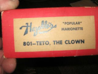 Vintage 1950 ' s Hazelle ' s Marionette No.  801 Teto The Clown With Box 2