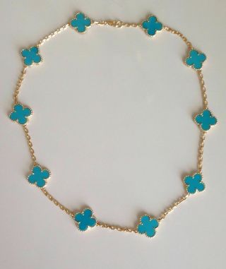 Authentic Van Cleef & Arpels 18k Yellow Gold Turquoise Vintage Alhambra 2