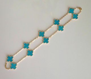 Authentic Van Cleef & Arpels 18k Yellow Gold Turquoise Vintage Alhambra 3