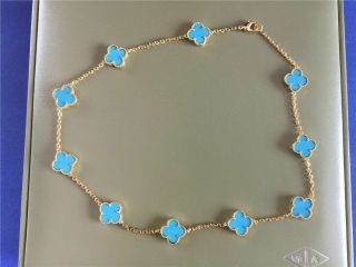 Authentic Van Cleef & Arpels 18k Yellow Gold Turquoise Vintage Alhambra 5