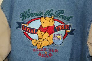 VINTAGE DISNEY Winnie The Pooh Varsity Style Jacket Denim & Khaki,  Sz XL 6