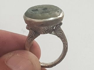 Exeptional Extremely Rare Medieval Silver Ring Seal /bird/figures.  11,  2 Gr.  19 Mm