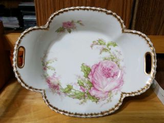 Rare Antique Haviland Limoges France H90 Large Pink Rose & Holly Serving Bowl