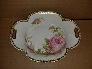 RARE ANTIQUE HAVILAND LIMOGES FRANCE H90 LARGE PINK ROSE & HOLLY SERVING BOWL 2