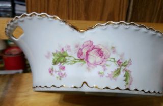 RARE ANTIQUE HAVILAND LIMOGES FRANCE H90 LARGE PINK ROSE & HOLLY SERVING BOWL 4