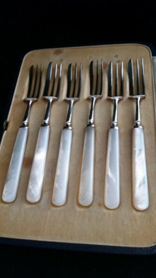 Art Deco Mappin & Webb Sterling Silver/mop Pastry Forks