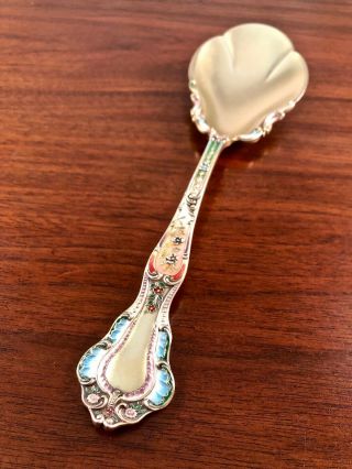 Rare Gorham Co.  Sterling Silver Gilt & Enamel Serving Spoon: Louis Xvi No Mono