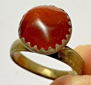 Late Medieval Silvered Ring With Very Rare Stone 4.  6gr 28mm (inner 19.  0mm)