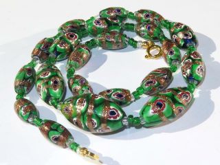 Vintage Unusual Venetian Millefiori Aventurine Bead Necklace - Art Deco.