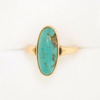 10k Yellow Gold Ring With A Bezel Set Oval Turquoise And Hand Engraving 1920s