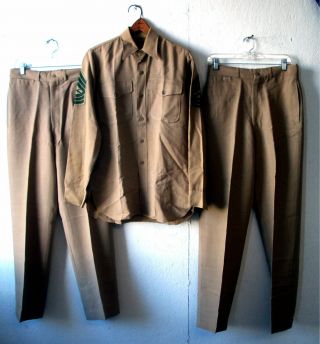 Vintage Usmc Uniform Khaki Military Pants Shirt Cap Neck Tie Patches Med