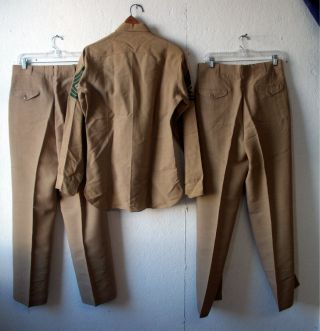 Vintage USMC Uniform Khaki Military Pants Shirt Cap Neck Tie Patches Med 2