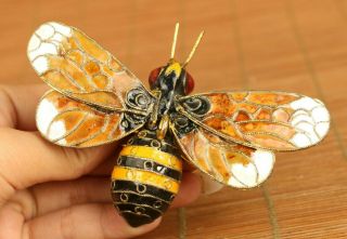 Ancient Art Chinese Old Cloisonne Hand Carved Bee Statue Decoration Pendant Gift