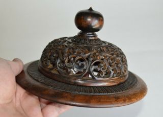 Antique Chinese Carved Hardwood Wood Lid Cover For Jar Vase