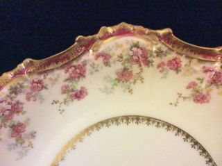 Antique B&H LIMOGES FRANCE Tab Handled Cake Plate Pink Flowers w/ Gold 10 3/4 