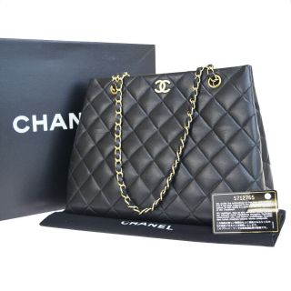 Authentic Chanel Cc Logo Chain Shoulder Tote Bag Leather Black Vintage 605l946