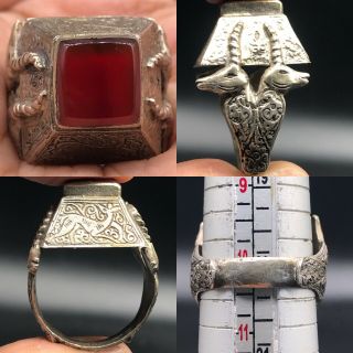 Silver Rare Unique Agate Stone Silver Deer Ring