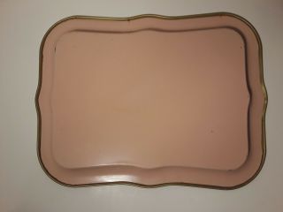 Small Vintage Hand Painted Pink Metal Tray with White Flowers 2