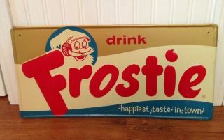 Vintage Frostie Root Beer Soda Pop Gas Station 20 " Embossed Metal Sign.