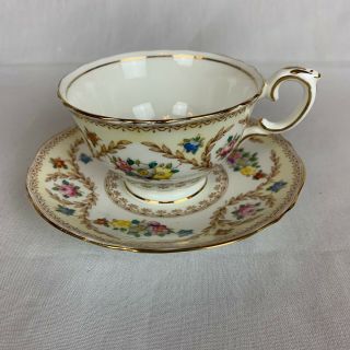 Crown Staffordshire Fine Bone China Teacup And Saucer W/small Flowers