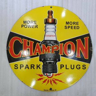 Champion Spark Plugs 30 Inches Round Vintage Enamel Sign