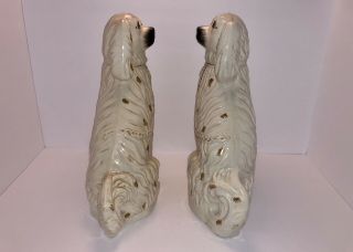 Antique Pair Staffordshire Dogs White Gold Statues Figurines Spaniel Standing 2