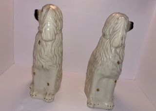Antique Pair Staffordshire Dogs White Gold Statues Figurines Spaniel Standing 3