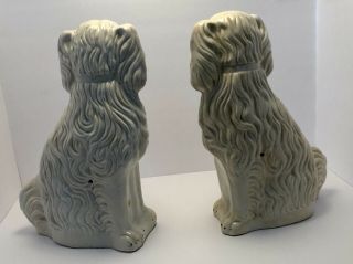 Antique Pair Staffordshire Dogs White Gold Statues Figurines Spaniel Standing 6