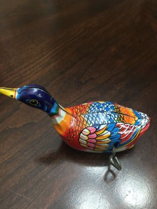 Vintage Wind Up Alps Tin Toy Litho Swimming Duck Goose Made Japan