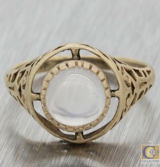 1880s Antique Victorian Estate Solid 10k Yellow Gold Moonstone Cocktail Ring A8