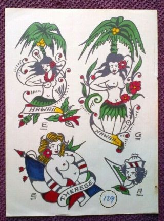 Tattoo Peter -,  Vintage Mid - 1900s Classic Sailor Tattoo Flash Sheet