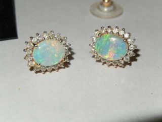 Estate 14k Gold Opal Diamond Halo Stud Earrings 3
