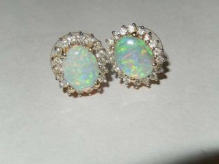 Estate 14k Gold Opal Diamond Halo Stud Earrings 7
