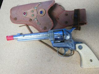 Vintage Nichols Stallion 38 Cowboy Cap Gun Metal Pistol Revolver With Holster