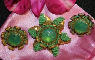 Rare Signed Miriam Haskell Pin And Earring Set What Great Color Old And