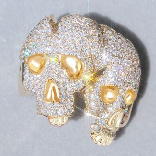2.  5ct 100 Natural Diamond 14k Yellow Gold Vintage Cluster Skull Ring Rwg217