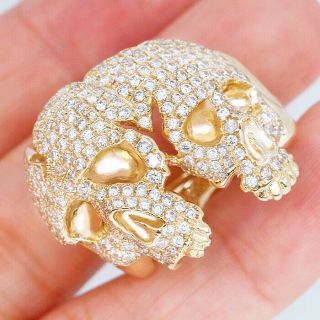 2.  5Ct 100 Natural Diamond 14K Yellow Gold Vintage Cluster Skull Ring RWG217 2